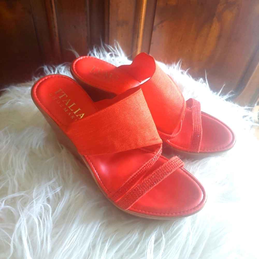 Italian Shoemakers Women's Vibrant Orange Wedge Sandals 7